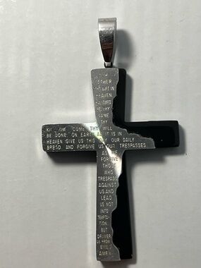 Source Unknown Black and Silver Engraved Cross Pendant